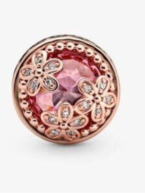 Rose Gold Floral Charm with Pink Crystal